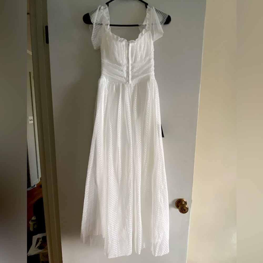 Lulus Regal Radiance White Tulle Bustier Midi Dress